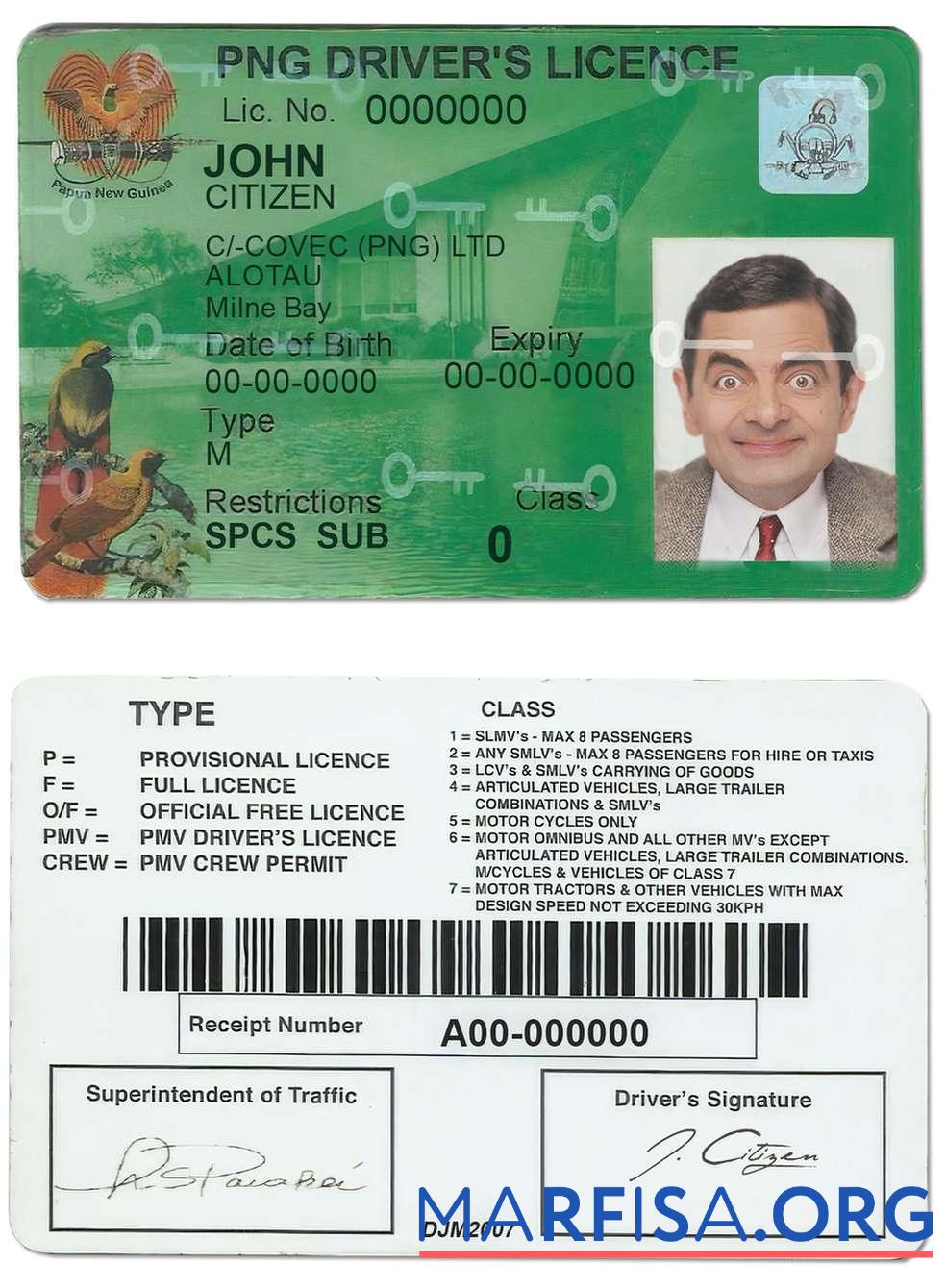 Realistic Papua New Guinea driving license 2020 – present download for verification